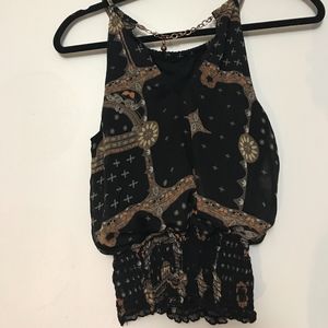 Medallion Cinched Halter Blouse with Chain Neck